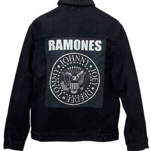COTTON ON KIDS Ramones Black Denim Jacket Size 5-6 Snap Button
